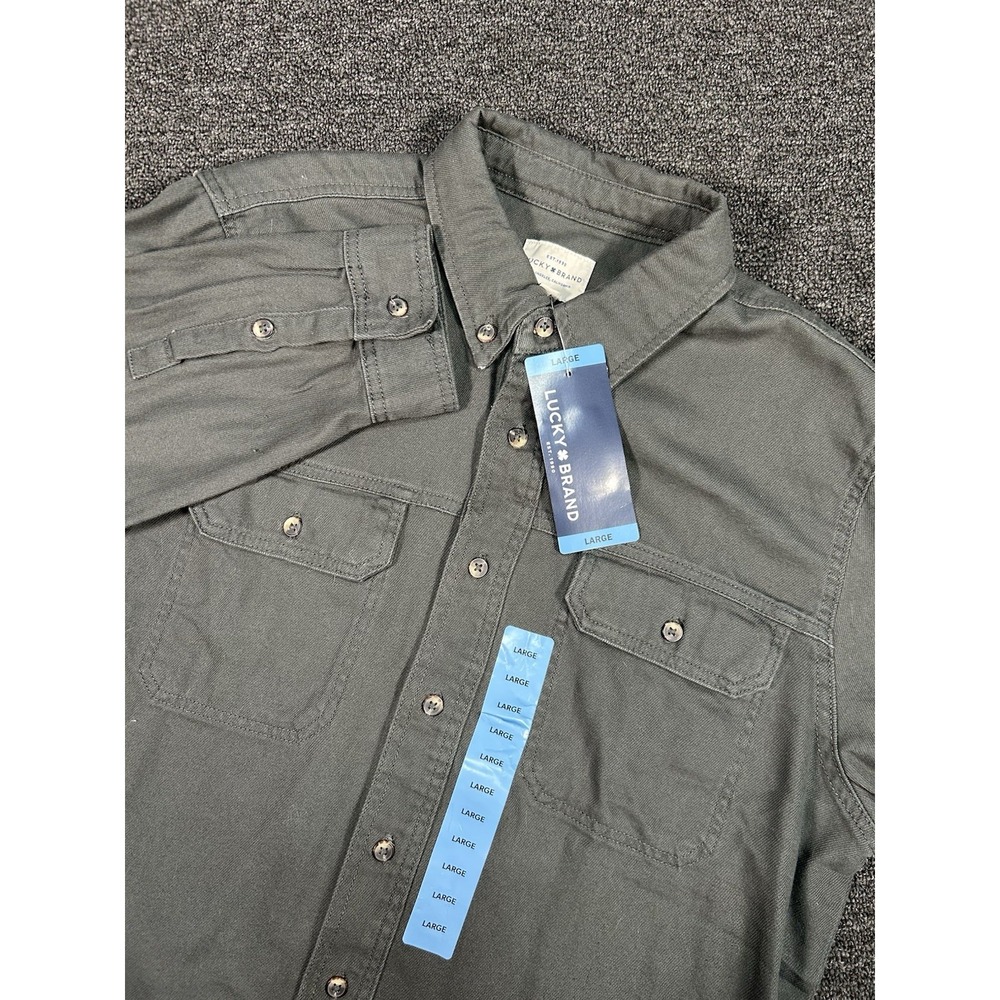 New Lucky Brand Denim Shacket Men's Large Green Work Flap Pockets Western Cotton